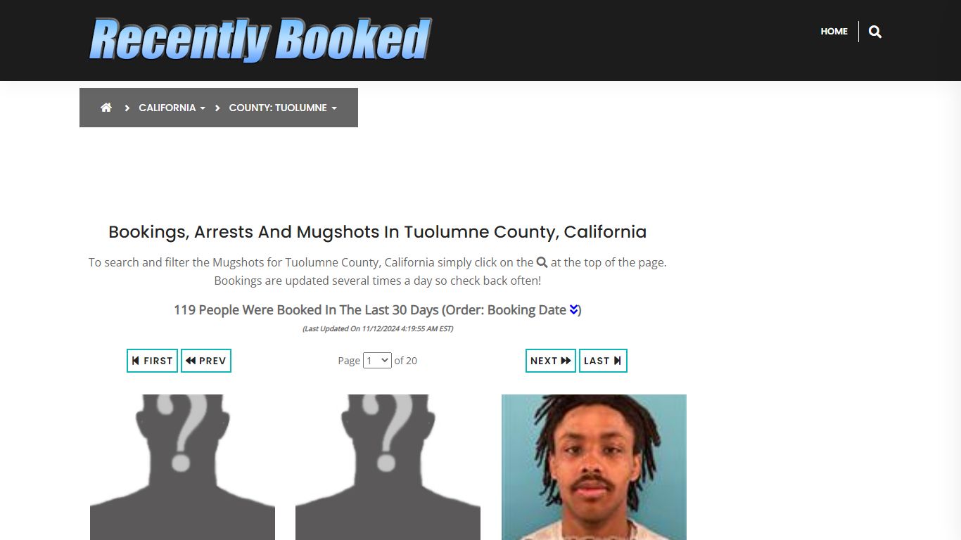 Bookings, Arrests and Mugshots in Tuolumne County, California