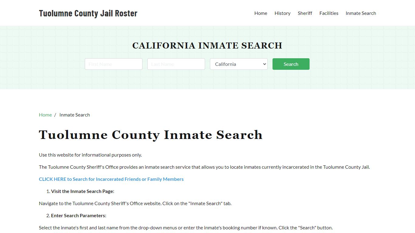 Tuolumne County, CA Detainee Lookup