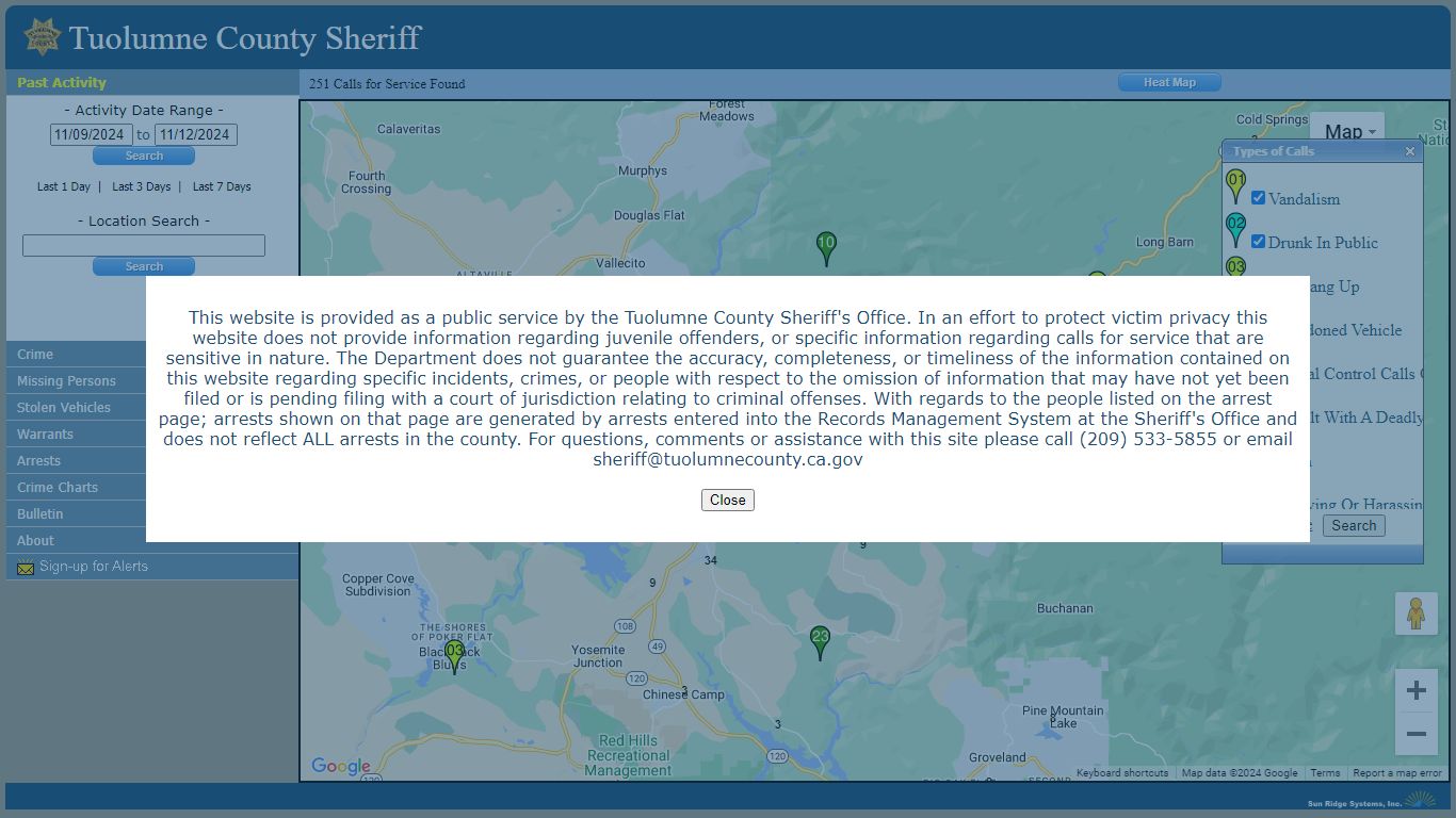 Tuolumne County Sheriff - CrimeGraphics.com