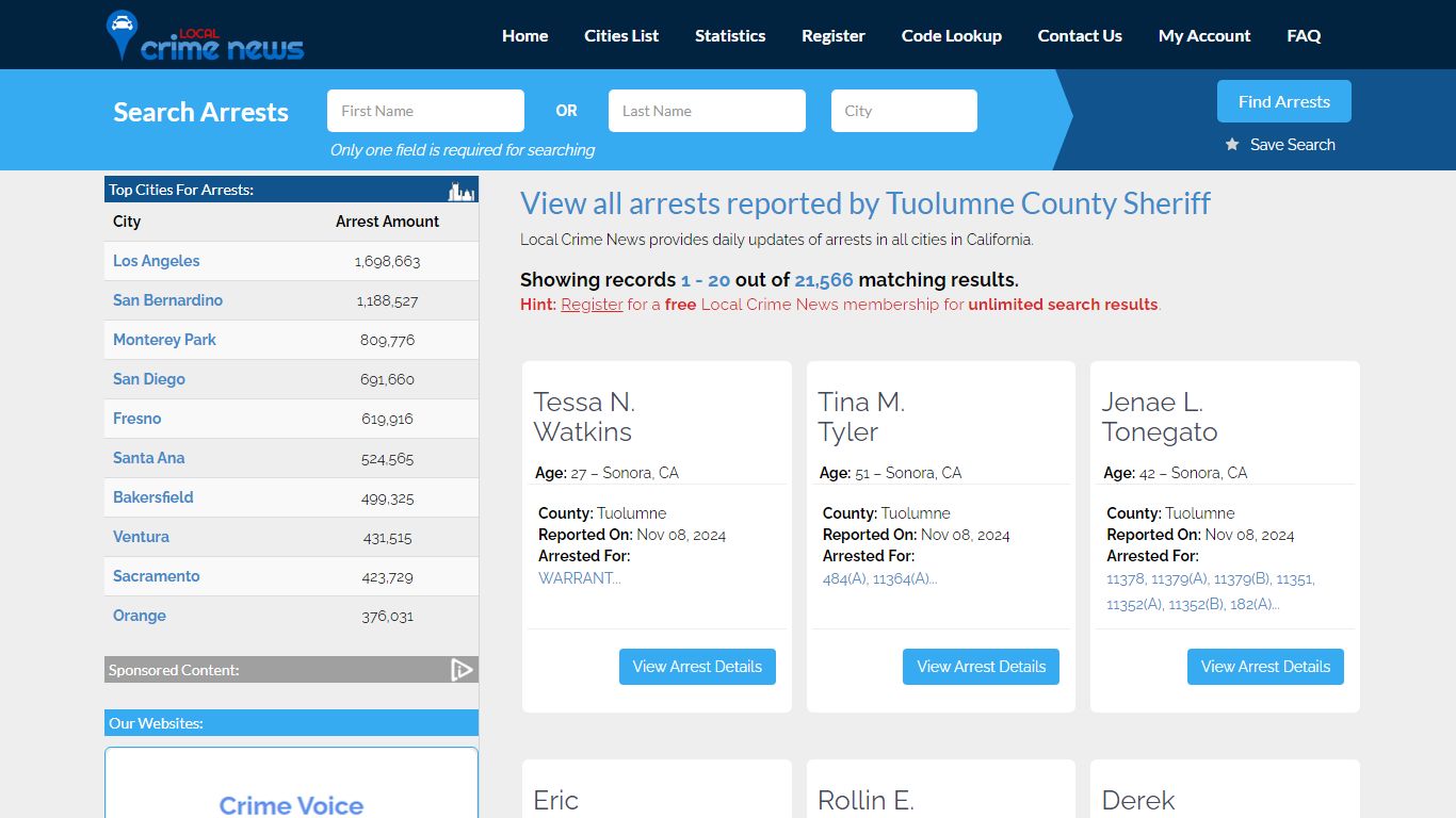 Arrests reported by Tuolumne County Sheriff - Local Crime News