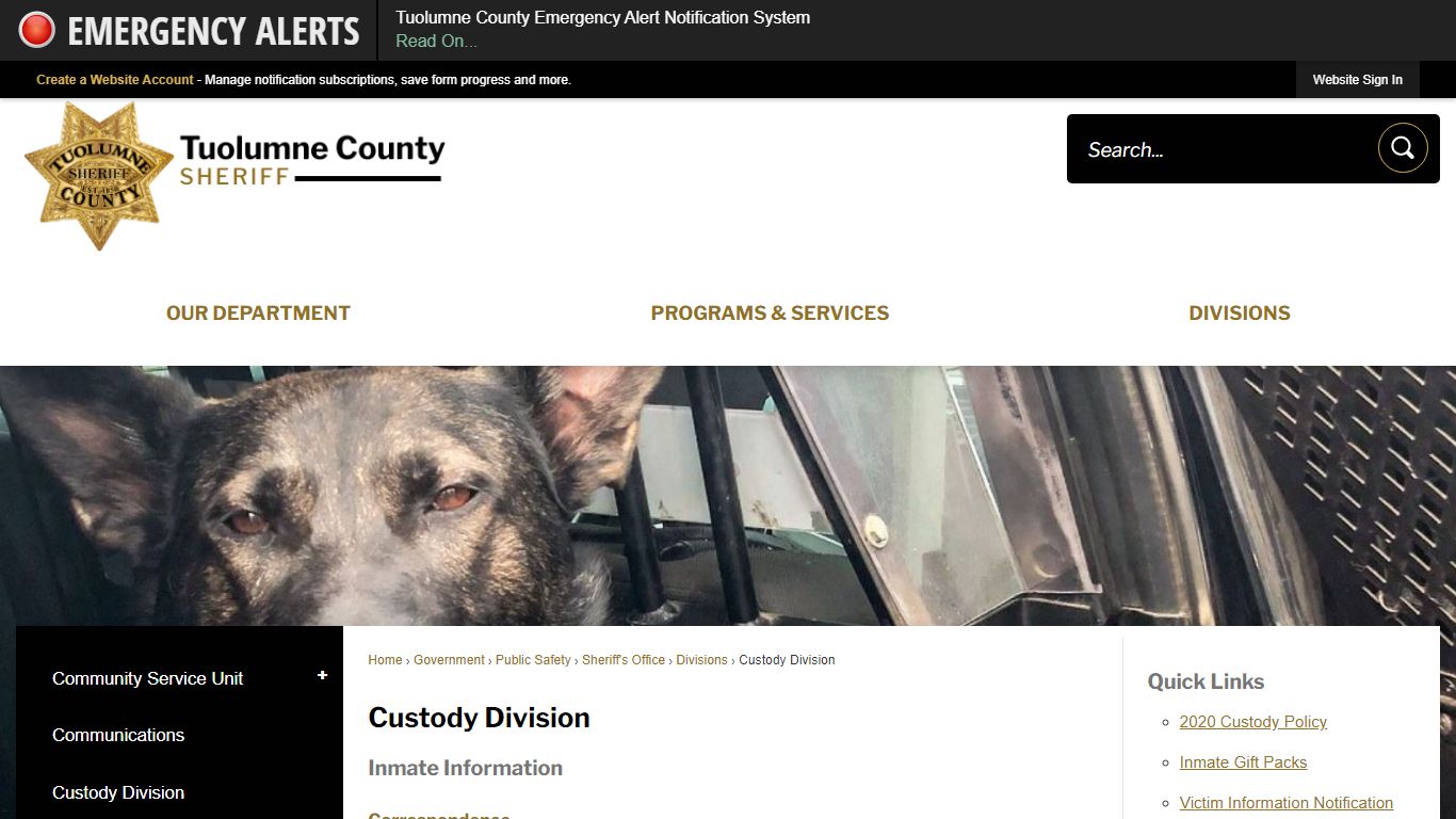 Custody Division | Tuolumne County, CA - Official Website