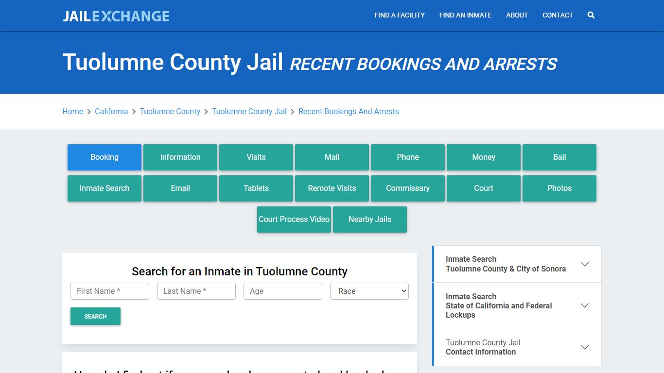 Tuolumne County Jail Recent Bookings And Arrests - Jail Exchange