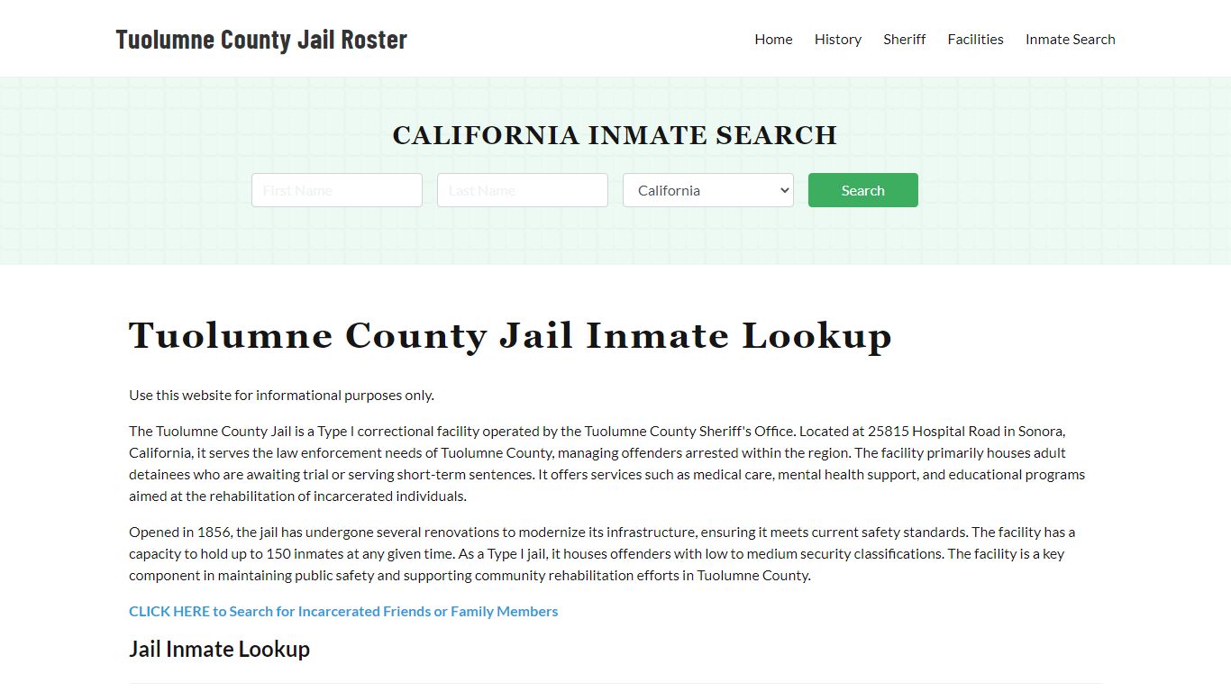 Tuolumne County Jail Roster Lookup, CA, Inmate Search